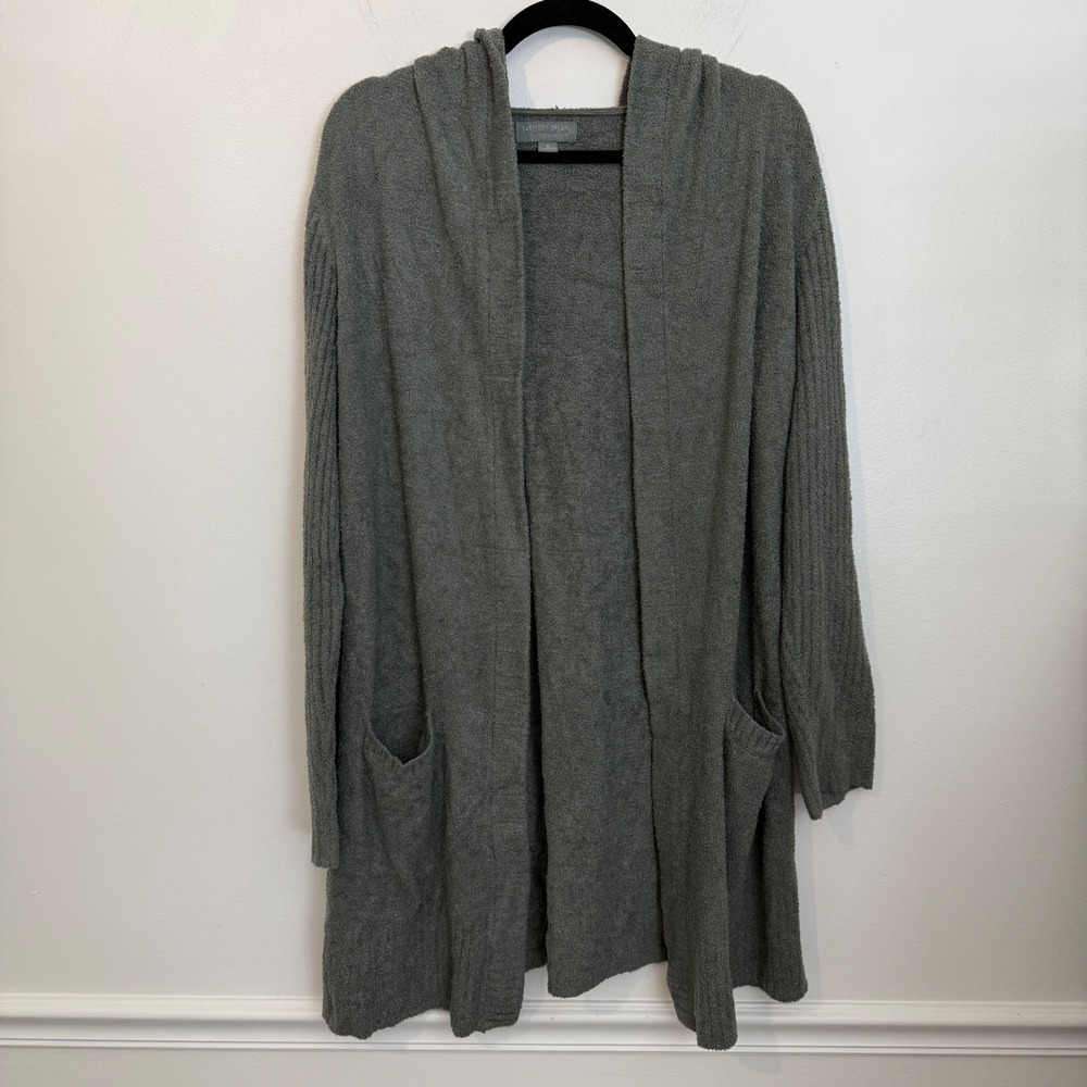 Barefoot Dreams CozyChic Lite Hooded‎ Cardigan Duster Gray Size Medium